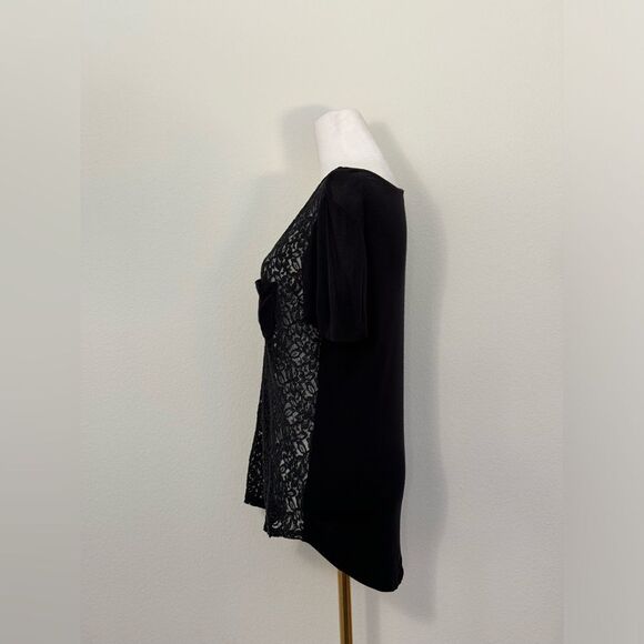 Hinge Black Floral Lace Sheer Front T-Shirt with Pocket Women’s Size Small - Picture 7 of 9
